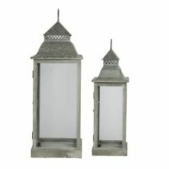 New 💯 A & B Home A & B Home Silver Scape Indoor Lanterns - Set Of 2 🥰 -Candle Holders Sales detail2ABH2213