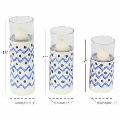 Budget 🔥 Pillar DecMode Zigzag Ceramic Candle Holders - Set Of 3 😍 -Candle Holders Sales detail2UMA10565