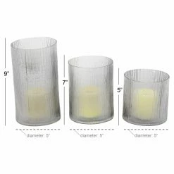 Outlet 👍 Hurricane DecMode Ridged Glass Candle Holders - Set Of 3 ✔️ -Candle Holders Sales detail2UMA10569
