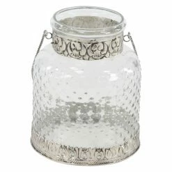 Brand new ❤️ Hurricane DecMode Clear Glass Jar Candle Holders With Iron Handles - Set Of 2 🌟 -Candle Holders Sales detail2UMA12279