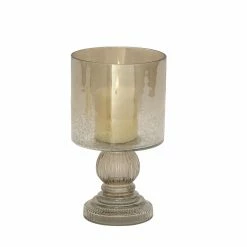 Promo 🎁 DecMode Glass Hurricane Candle Holder With Round Base 🔔 -Candle Holders Sales detail2UMA6937
