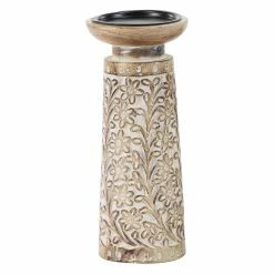 Outlet 👏 Pillar DecMode Carved Mango Wood And Iron Floral Candle Holders - Set Of 3 🔔 -Candle Holders Sales detail2UMA9678