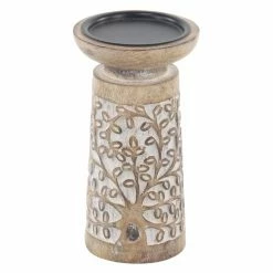 Brand new 😉 Pillar DecMode Rustic Mango Wood Flourish-Patterned Candle Holders - Set Of 3 🤩 -Candle Holders Sales detail2UMA9690