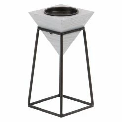 Hot Sale 😀 Pillar DecMode Gray Inverted Pyramid Wooden Candle Holders With Black Iron Stand - Set Of 2 🌟 -Candle Holders Sales detail2UMA9691