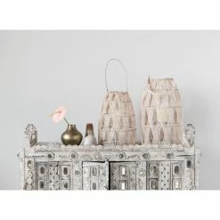 Cheap 😀 3R Studios Woven Bamboo Lantern With Glass Insert And Handle - Set Of 2 🌟 -Candle Holders Sales detail3CREC2315