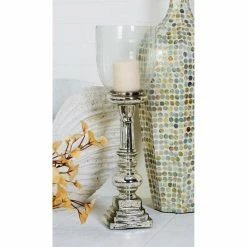 Budget 🛒 DecMode Traditional Silver Glass Hurricane Candle Holder 💯 -Candle Holders Sales detail3UMA11549