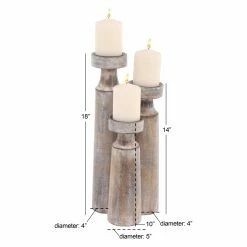 Top 10 🔥 Pillar DecMode Rustic Mango Wood Cylindrical Whitewashed Candle Holders - Set Of 3 😀 -Candle Holders Sales detail3UMA9683