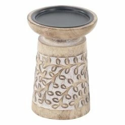 Brand new 😉 Pillar DecMode Rustic Mango Wood Flourish-Patterned Candle Holders - Set Of 3 🤩 -Candle Holders Sales detail3UMA9690