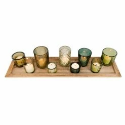 Cheap 🎉 3R Studios Wood Tray With 9 Green Glass Votive Holders ⌛ -Candle Holders Sales detail4CREC1159