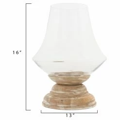 Discount 🎁 3R Studios Whitewashed Mango Wood Hurricane Candle Holder With Clear Handblown Glass 😉 -Candle Holders Sales detail4CREC1752