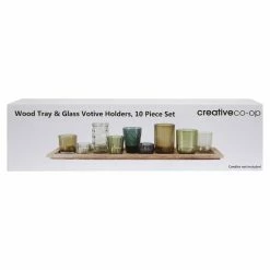 Cheap 🎉 3R Studios Wood Tray With 9 Green Glass Votive Holders ⌛ -Candle Holders Sales detail5CREC1159