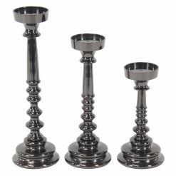 Best Pirce 👏 Pillar DecMode Traditional Aluminum Segmented Candle Holders - Set Of 3 🧨 -Candle Holders Sales detail5UMA9695
