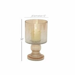 Promo 🎁 DecMode Glass Hurricane Candle Holder With Round Base 🔔 -Candle Holders Sales detail6UMA6937