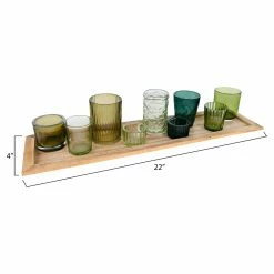 Cheap 🎉 3R Studios Wood Tray With 9 Green Glass Votive Holders ⌛ -Candle Holders Sales detail7CREC1159