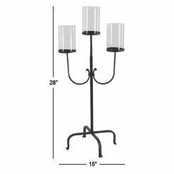 Best deal 😀 Candelabras DecMode Traditional Black Iron And Glass Three-Light Candle Holder 🥰 -Candle Holders Sales detail7UMA11655
