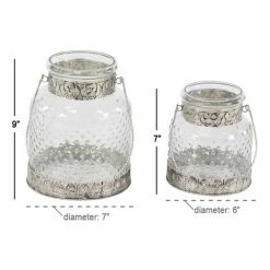 Brand new ❤️ Hurricane DecMode Clear Glass Jar Candle Holders With Iron Handles - Set Of 2 🌟 -Candle Holders Sales detail7UMA12279