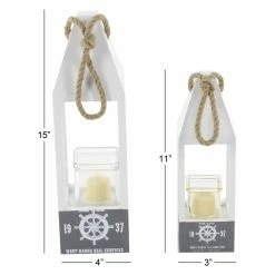 Cheap 🧨 Lantern DecMode Buoy-Shaped Wooden Candle Holders With Rope Handles - Set Of 2 🛒 -Candle Holders Sales detail7UMA12285