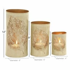 Best deal 🔥 DecMode Leaf Hurricane Candle Holder - Set Of 3 🔥 -Candle Holders Sales detail7UMA5666