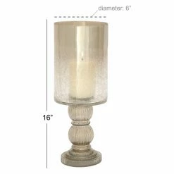 Promo 🎁 DecMode Glass Hurricane Candle Holder With Round Base 🔔 -Candle Holders Sales detail7UMA6937