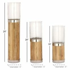 Outlet 🔥 Pillar DecMode 25-in. Wood And Glass Candle Holder - Set Of 3 🔔 -Candle Holders Sales detail7UMA6981