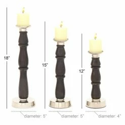Hot Sale 😀 Pillar DecMode Wood Aluminum Candle Holder - Set Of 3 😍 -Candle Holders Sales detail7UMA7014