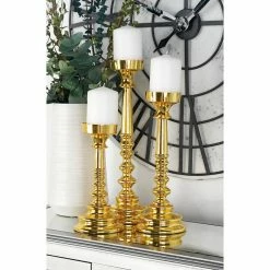 Best Pirce 👏 Pillar DecMode Traditional Aluminum Segmented Candle Holders - Set Of 3 🧨 -Candle Holders Sales detail7UMA9695