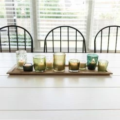 Cheap 🎉 3R Studios Wood Tray With 9 Green Glass Votive Holders ⌛ -Candle Holders Sales detailCREC1159