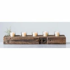 Buy 😉 3R Studios Reclaimed Wood Holder With 5 Clear Glass Votives 🌟 -Candle Holders Sales detailCREC1747