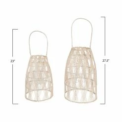 Cheap 😀 3R Studios Woven Bamboo Lantern With Glass Insert And Handle - Set Of 2 🌟 -Candle Holders Sales detailCREC2315