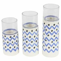 Budget 🔥 Pillar DecMode Zigzag Ceramic Candle Holders - Set Of 3 😍 -Candle Holders Sales detailUMA10565
