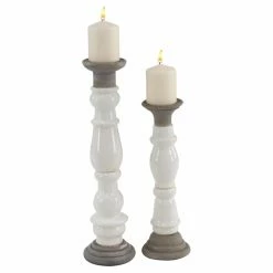 Best reviews of 💯 DecMode 2 Piece Rustic Stoneware Pillar Candle Holder Set ❤️ -Candle Holders Sales detailUMA11027
