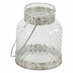 Brand new ❤️ Hurricane DecMode Clear Glass Jar Candle Holders With Iron Handles - Set Of 2 🌟 -Candle Holders Sales detailUMA12279