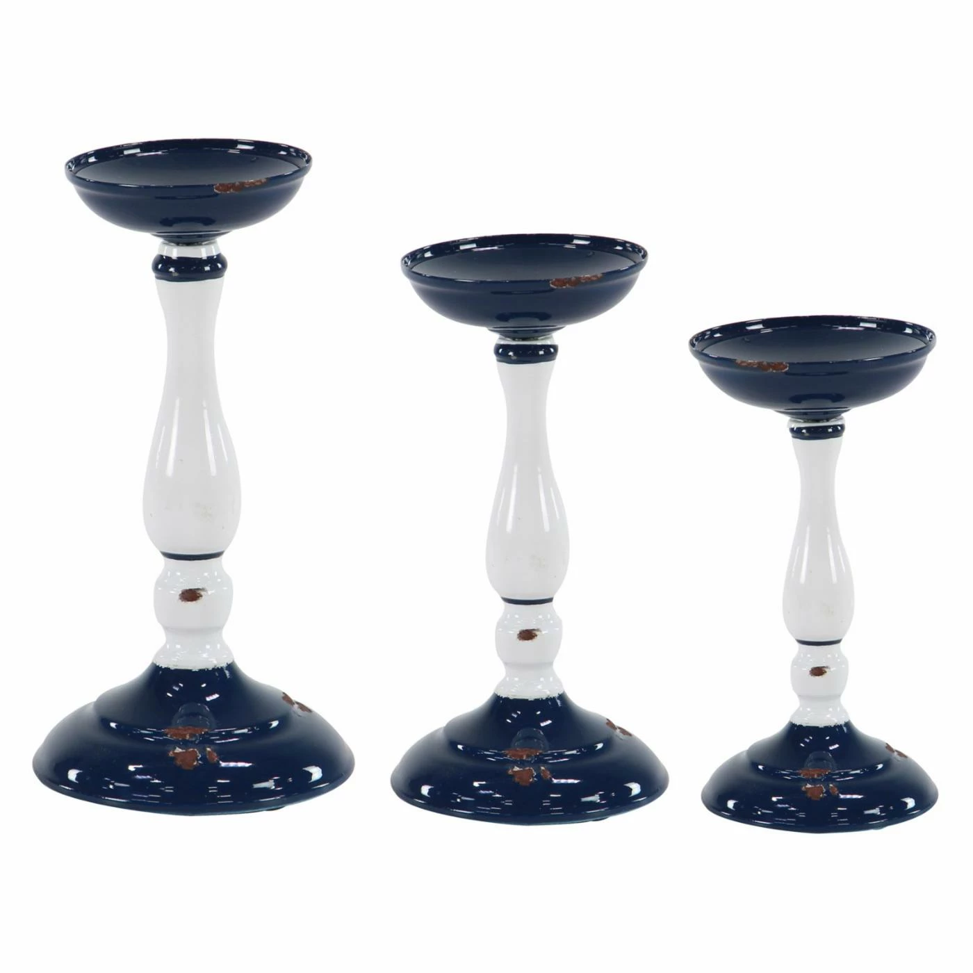 Promo 😀 Pillar DecMode White And Blue Metal Candle Holder - Set Of 3 ⌛ 3 Promo 😀 Pillar DecMode White And Blue Metal Candle Holder - Set Of 3 ⌛ - Image 3