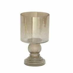 Promo 🎁 DecMode Glass Hurricane Candle Holder With Round Base 🔔 -Candle Holders Sales detailUMA6937