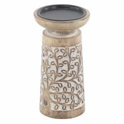 Brand new 😉 Pillar DecMode Rustic Mango Wood Flourish-Patterned Candle Holders - Set Of 3 🤩 -Candle Holders Sales detailUMA9690