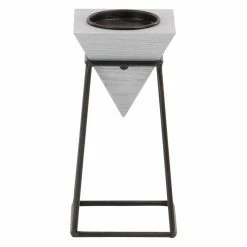 Hot Sale 😀 Pillar DecMode Gray Inverted Pyramid Wooden Candle Holders With Black Iron Stand - Set Of 2 🌟 -Candle Holders Sales detailUMA9691