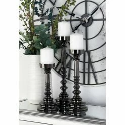 Best Pirce 👏 Pillar DecMode Traditional Aluminum Segmented Candle Holders - Set Of 3 🧨 -Candle Holders Sales detailUMA9695