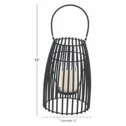 Brand new 🔔 DecMode Iron And Glass Decorative Caged Black Lantern 💯 -Candle Holders Sales detailUMA9713
