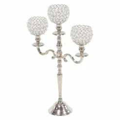 Best deal ❤️ Candelabras DecMode Traditional 3-Bobeche Aluminum And Acrylic Beaded Candelabra 🔥 -Candle Holders Sales detailUMA9729