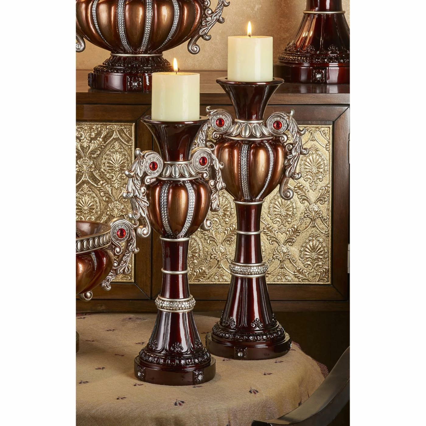 Discount ๐ Pillar ORE International 18 In. Delicata Bronze Silver Candle Holder - Set Of 2 ๐ 2 Discount ๐ Pillar ORE International 18 In. Delicata Bronze Silver Candle Holder - Set Of 2 ๐ - Image 2