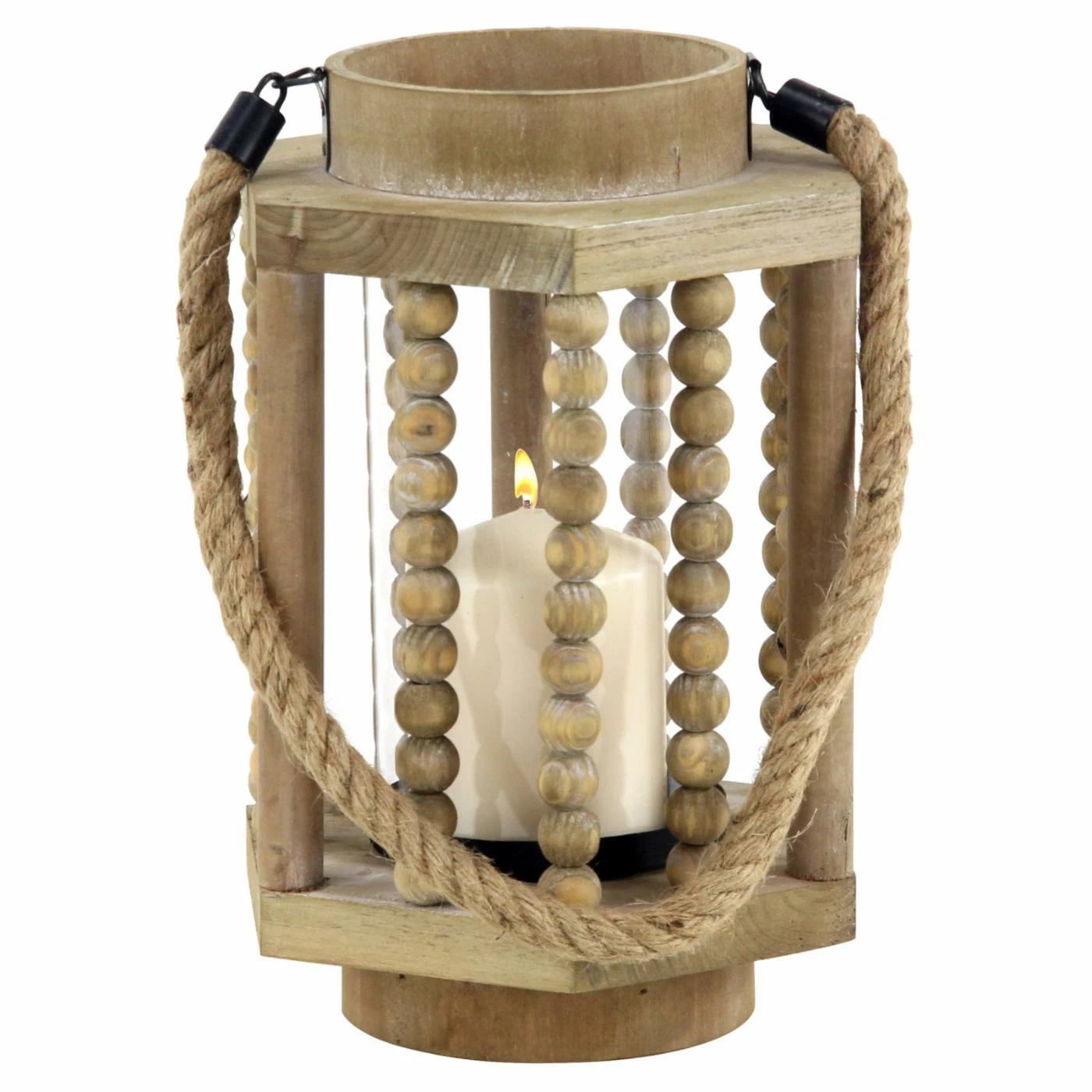 Promo 🎁 DecMode Rustic Wood And Glass Votive Candle Lantern With A Rope Handle 🔥 2 Promo 🎁 DecMode Rustic Wood And Glass Votive Candle Lantern With A Rope Handle 🔥 - Image 2