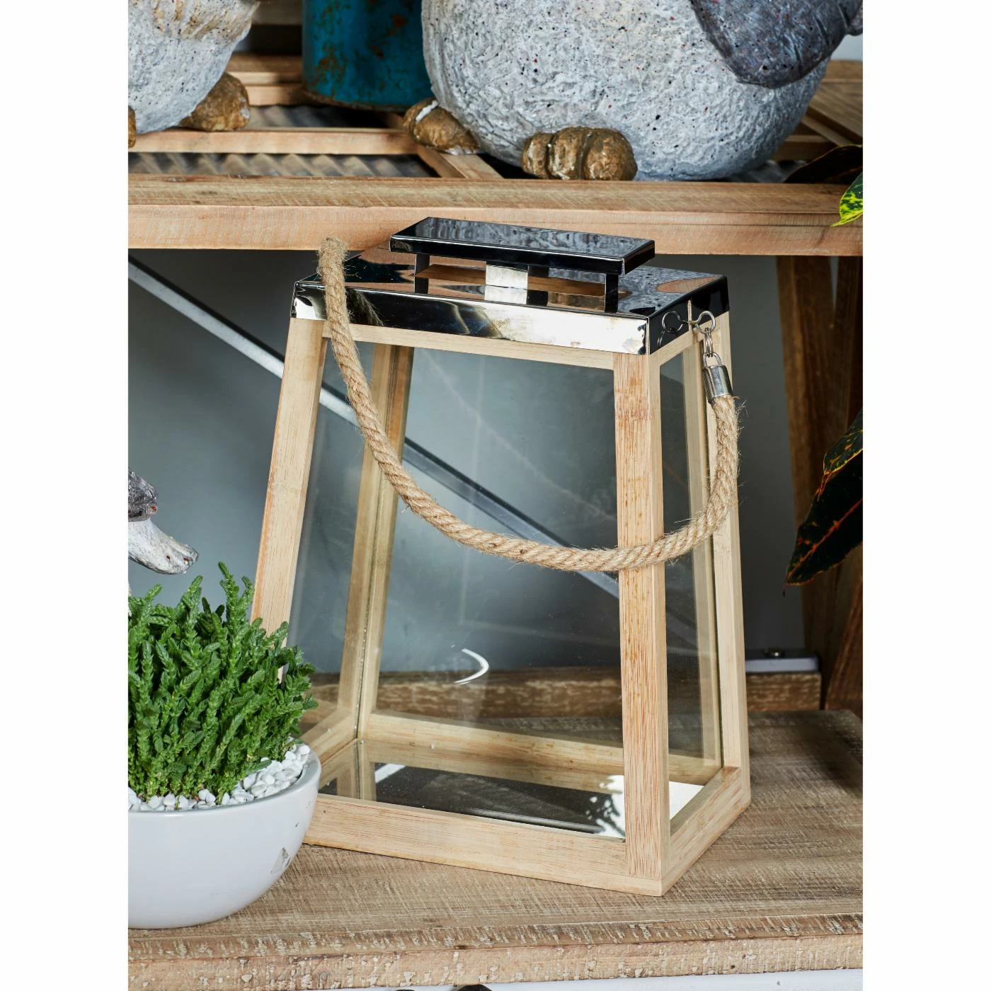 Best Pirce ✨ DecMode Contemporary Trapezoidal Bamboo And Stainless Steel Lantern 🎁 2 Best Pirce ✨ DecMode Contemporary Trapezoidal Bamboo And Stainless Steel Lantern 🎁 - Image 2