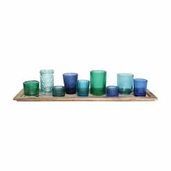 Best deal ✨ 3R Studios Wood Tray With 9 Blue And Green Glass Votive Holders 🥰