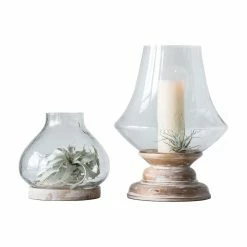 Buy ❤️ 3R Studios Whitewashed Mango Wood And Clear Handblown Glass Hurricane Candle Holder 🥰