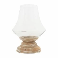 Discount 🎁 3R Studios Whitewashed Mango Wood Hurricane Candle Holder With Clear Handblown Glass 😉