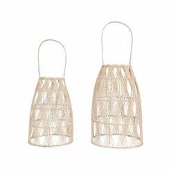 Cheap 😀 3R Studios Woven Bamboo Lantern With Glass Insert And Handle - Set Of 2 🌟