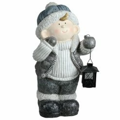 Budget 🔔 Northlight 18.5 In. Snowy Woodlands Little Boy Holding Tea Light Lantern 🎄 Christmas Decoration 👏