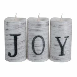Best Sale 🧨 Pillar Northlight LED Battery Operated JOY 🔔 Christmas Candles - Set Of 3 ❤️