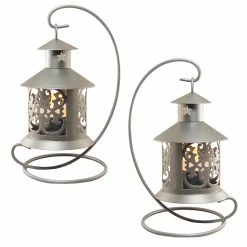 Cheapest 👏 LumaBase Silver Metal Tabletop Lanterns - Set Of 2 👍