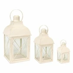 Budget 🌟 Melrose International Metal And Glass Lantern - Set Of 3 🔔